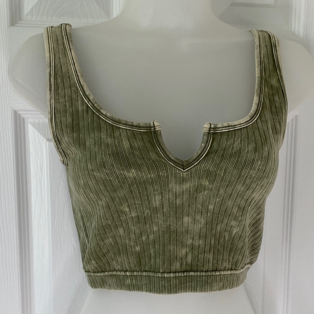 Zenana Boat Bound Olive Green Ribbed Crop Bralette. Small.